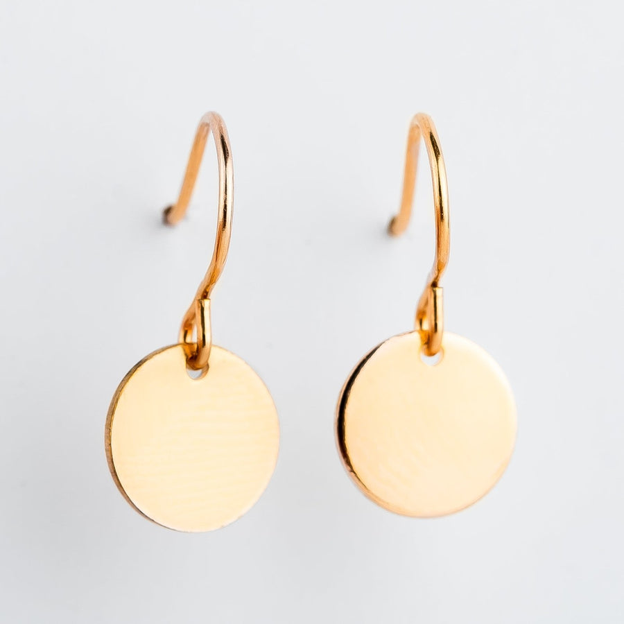 Circle Disc Dangle Earrings | Gold - Melanie Golden Jewelry - _badge_BESTSELLER, bestseller, dangle earrings, disc necklaces, drop earrings, earrings, everyday, everyday essentials, minimal, minimal jewelry, yellow, yellow gold