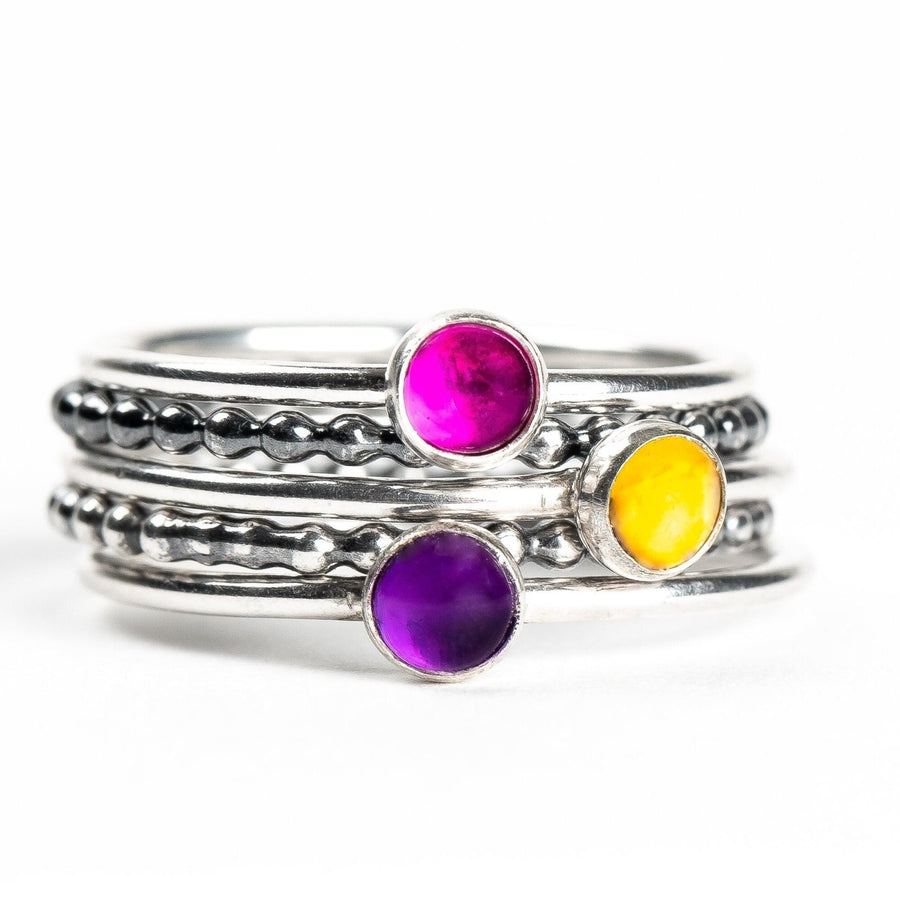 Colorful Stacking Gemstone Rings Set Of 5 - Melanie Golden Jewelry - rings, stacking rings