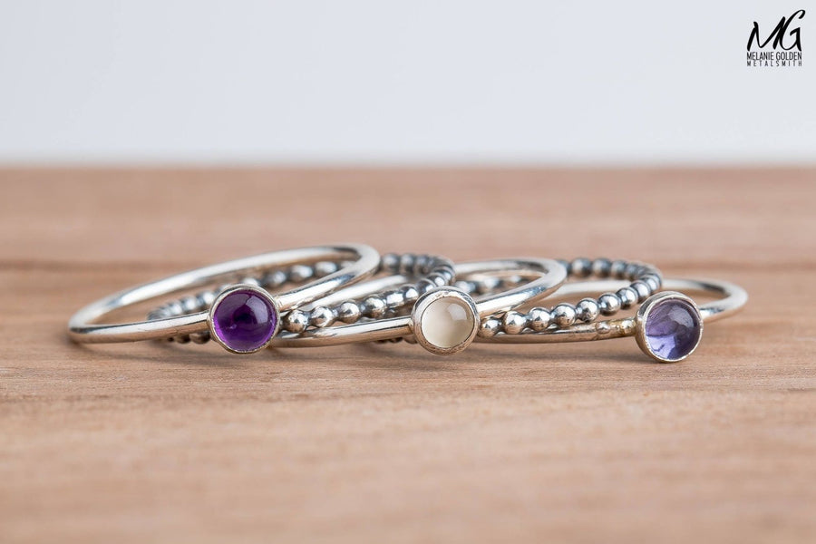Colorful Stacking Gemstone Rings Set Of 5 - Melanie Golden Jewelry - rings, stacking rings
