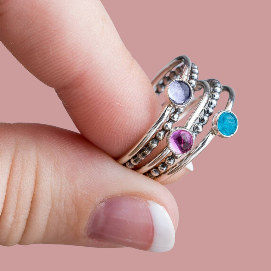 Colorful Stacking Gemstone Rings Set - 5 Rings - Size 11 1/2 - Melanie Golden Jewelry