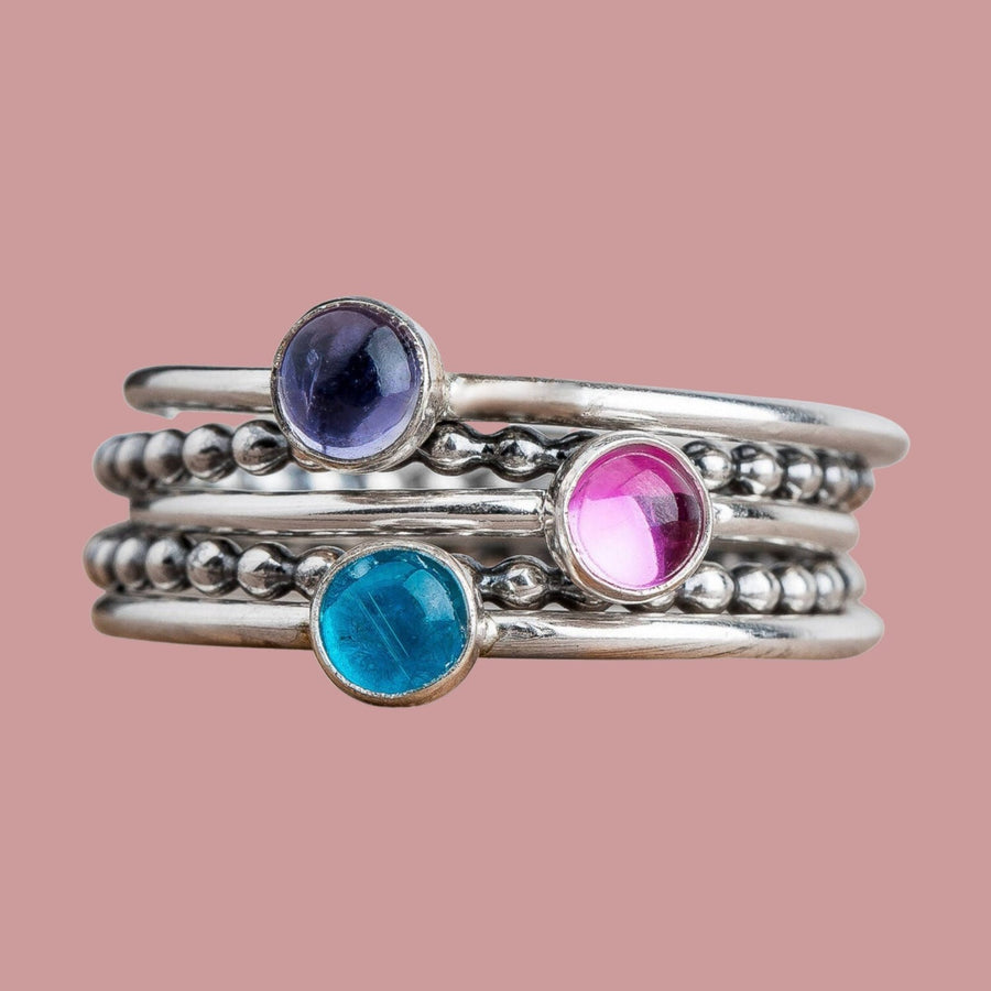 Colorful Stacking Gemstone Rings Set Of 5 - Melanie Golden Jewelry - rings, stacking rings