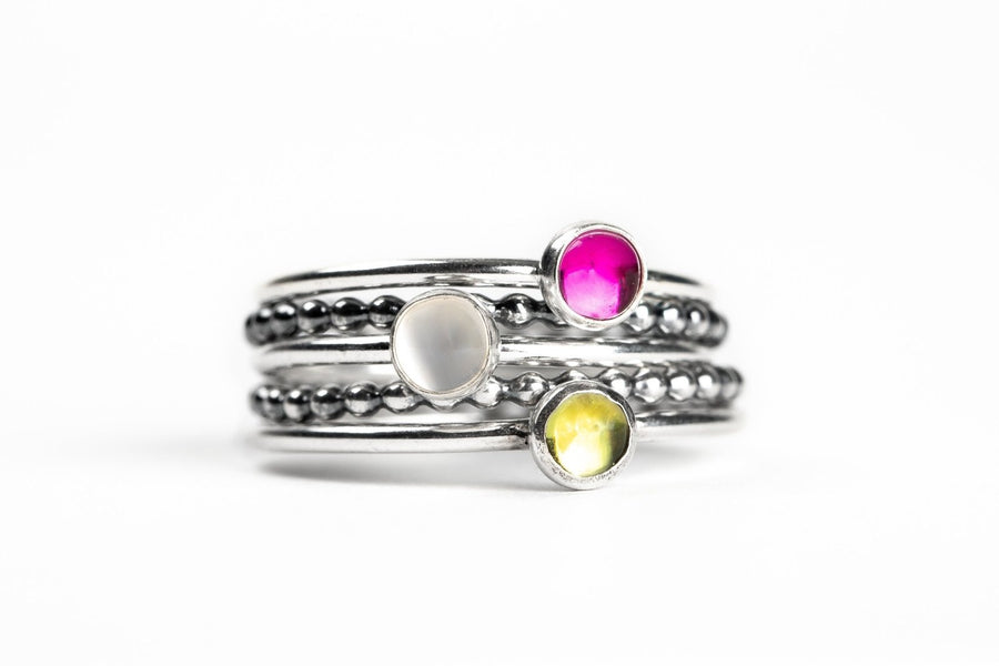 Colorful Stacking Gemstone Rings Set Of 5 - Melanie Golden Jewelry - rings, stacking rings