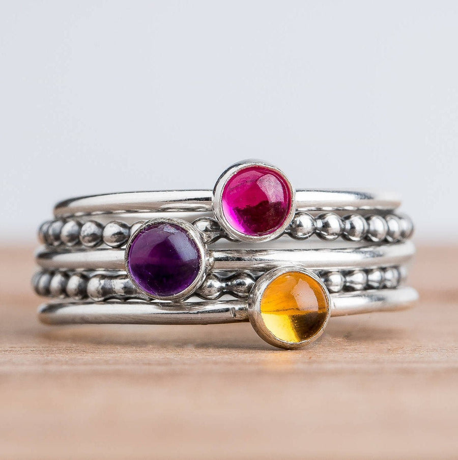 Colorful Stacking Gemstone Rings Set Of 5 - Melanie Golden Jewelry - rings, stacking rings