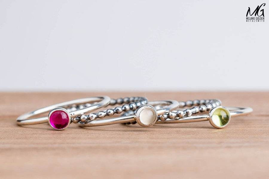 Colorful Stacking Gemstone Rings Set Of 5 - Melanie Golden Jewelry - rings, stacking rings