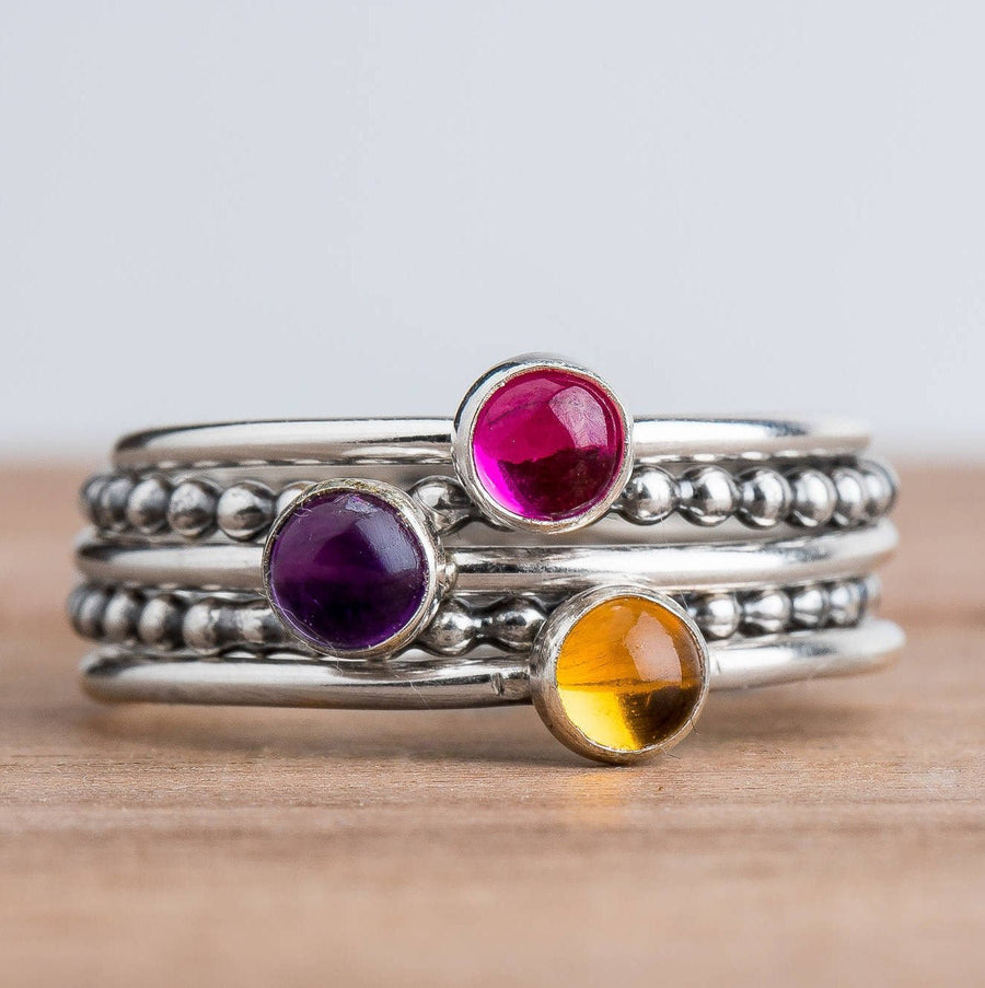 Colorful Stacking Gemstone Rings Set Of 5 - Melanie Golden Jewelry - rings, stacking rings