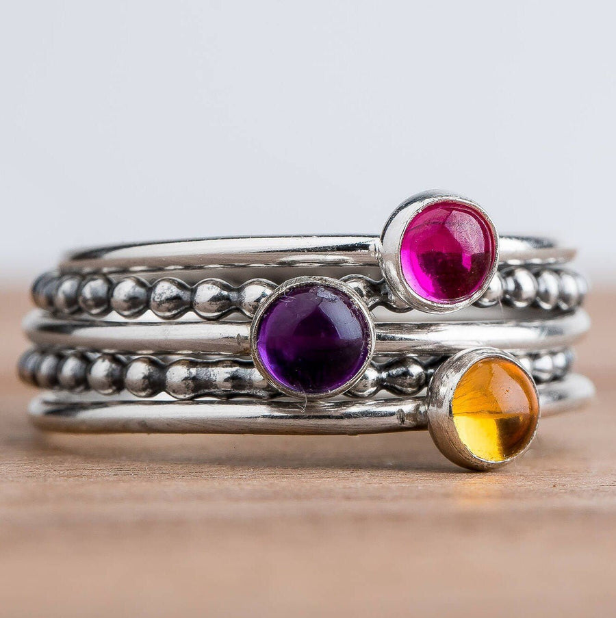 Colorful Stacking Gemstone Rings Set Of 5 - Melanie Golden Jewelry - rings, stacking rings