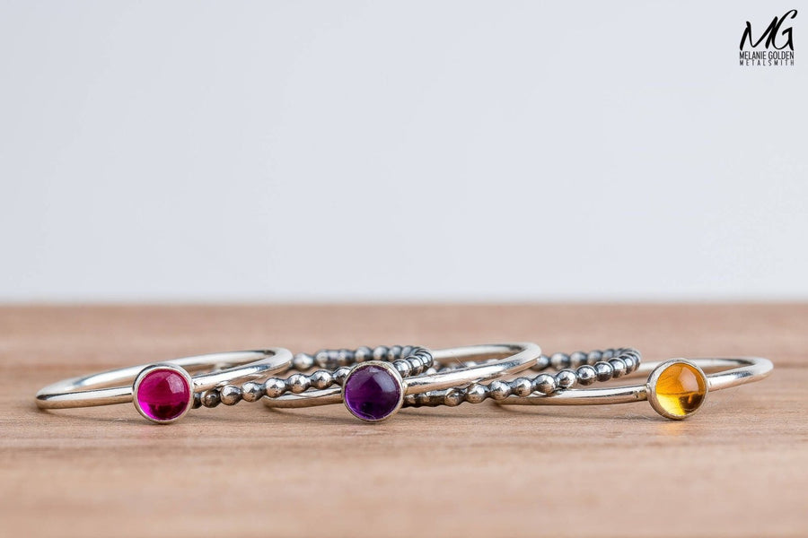 Colorful Stacking Gemstone Rings Set Of 5 - Melanie Golden Jewelry - rings, stacking rings