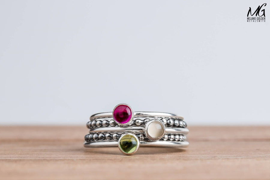 Colorful Stacking Gemstone Rings Set Of 5 - Melanie Golden Jewelry - rings, stacking rings