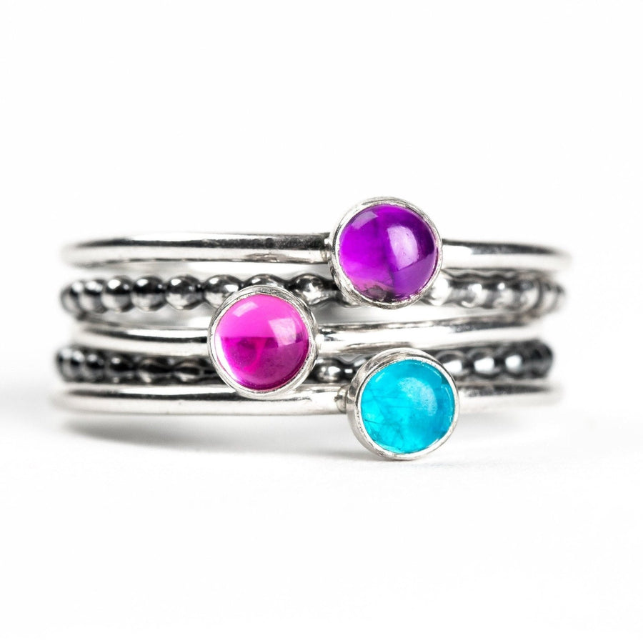 Colorful Stacking Gemstone Rings Set Of 5 - Melanie Golden Jewelry - rings, stacking rings