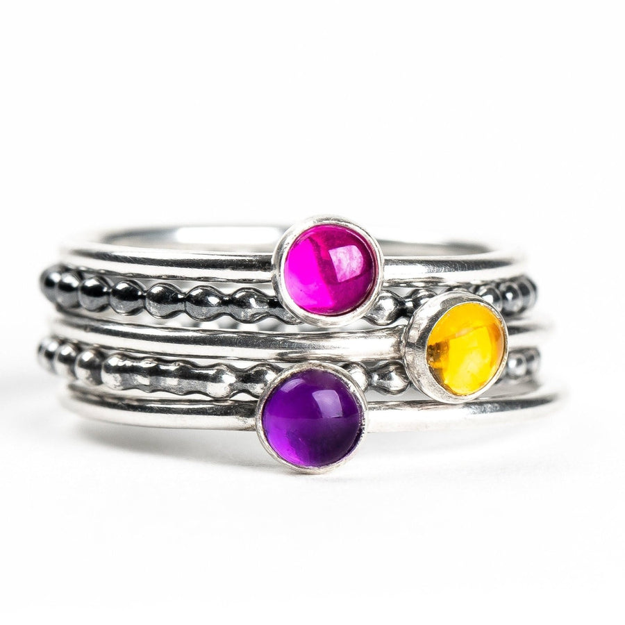 Colorful Stacking Gemstone Rings Set Of 5 - Melanie Golden Jewelry - rings, stacking rings