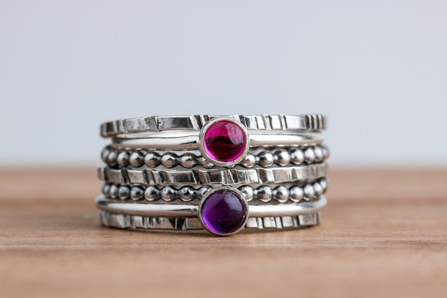 Colorful Stacking Gemstone Rings Set Of 7 - Melanie Golden Jewelry - rings, stacking rings