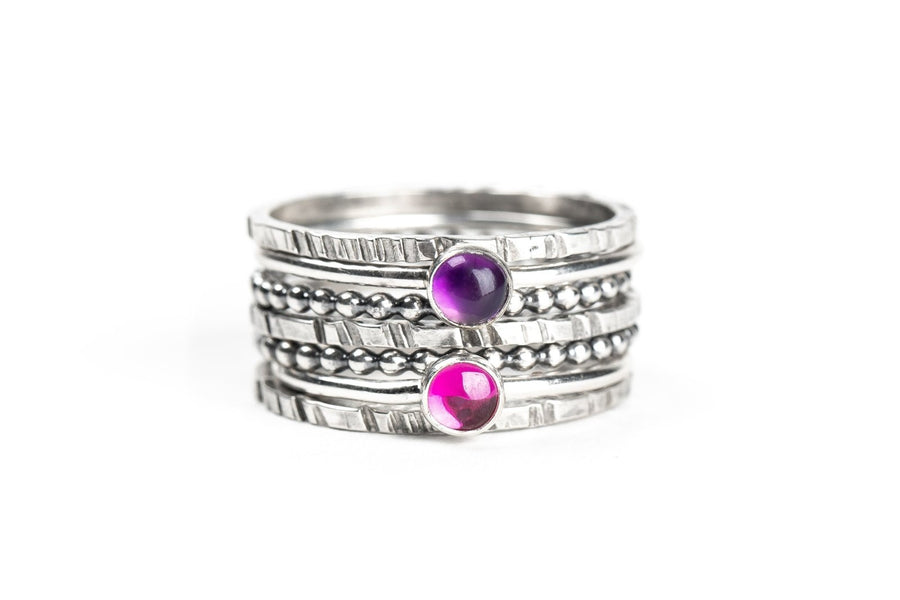 Colorful Stacking Gemstone Rings Set Of 7 - Melanie Golden Jewelry - rings, stacking rings