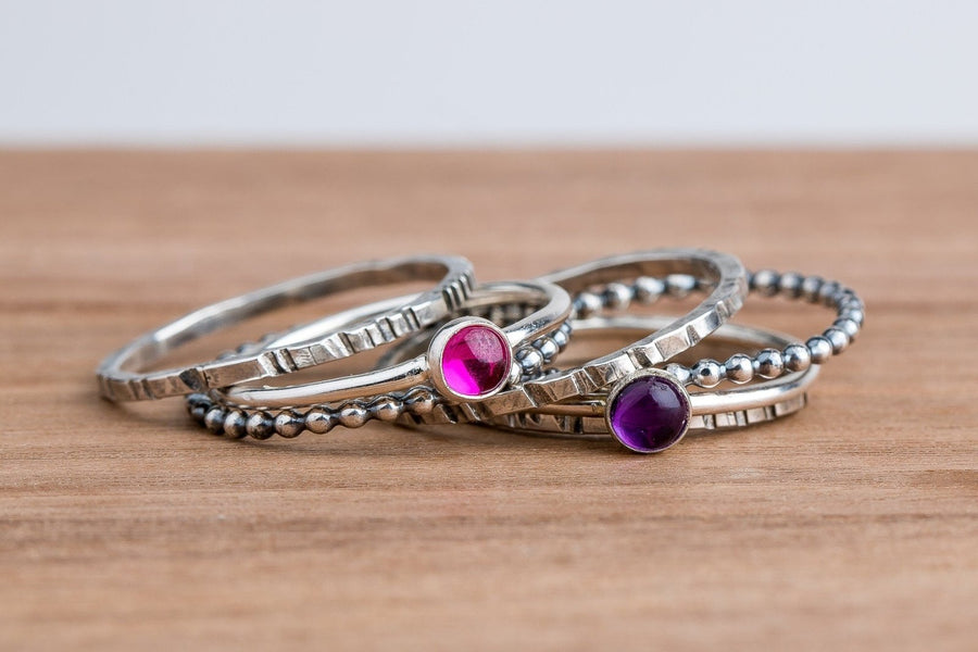 Colorful Stacking Gemstone Rings Set Of 7 - Melanie Golden Jewelry - rings, stacking rings