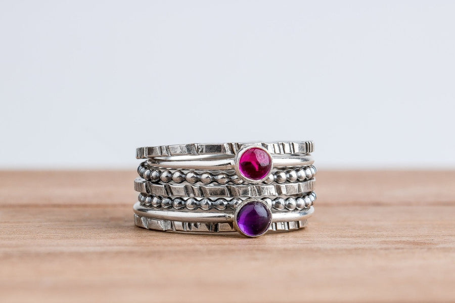 Colorful Stacking Gemstone Rings Set Of 7 - Melanie Golden Jewelry - rings, stacking rings