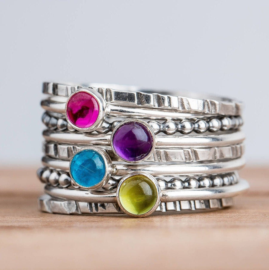 Colorful Stacking Gemstone Rings Set Of 9 - Melanie Golden Jewelry - rings, stacking rings