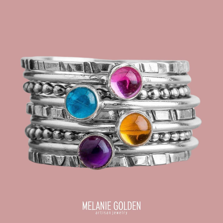 Colorful Stacking Gemstone Rings Set Of 9 - Melanie Golden Jewelry - rings, stacking rings