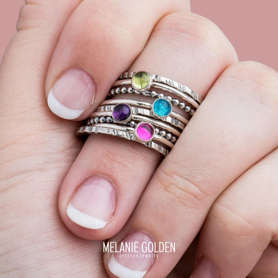 Colorful Stacking Gemstone Rings Set Of 9 - Melanie Golden Jewelry - rings, stacking rings