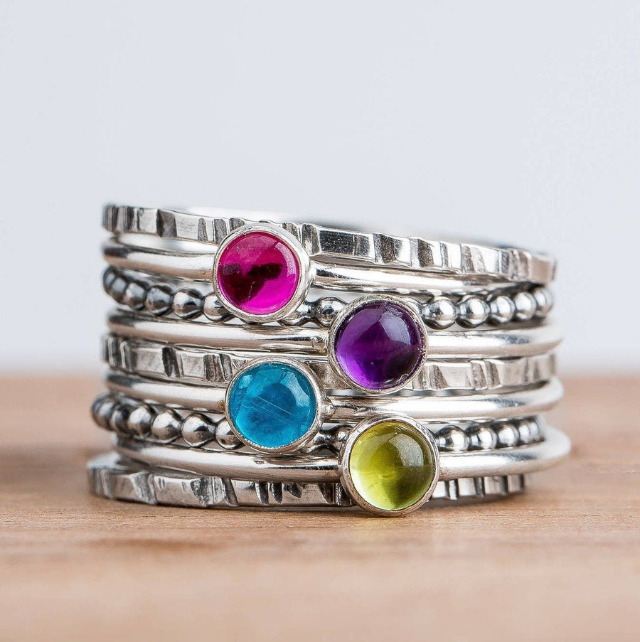 Colorful Stacking Gemstone Rings Set Of 9 - Melanie Golden Jewelry - rings, stacking rings