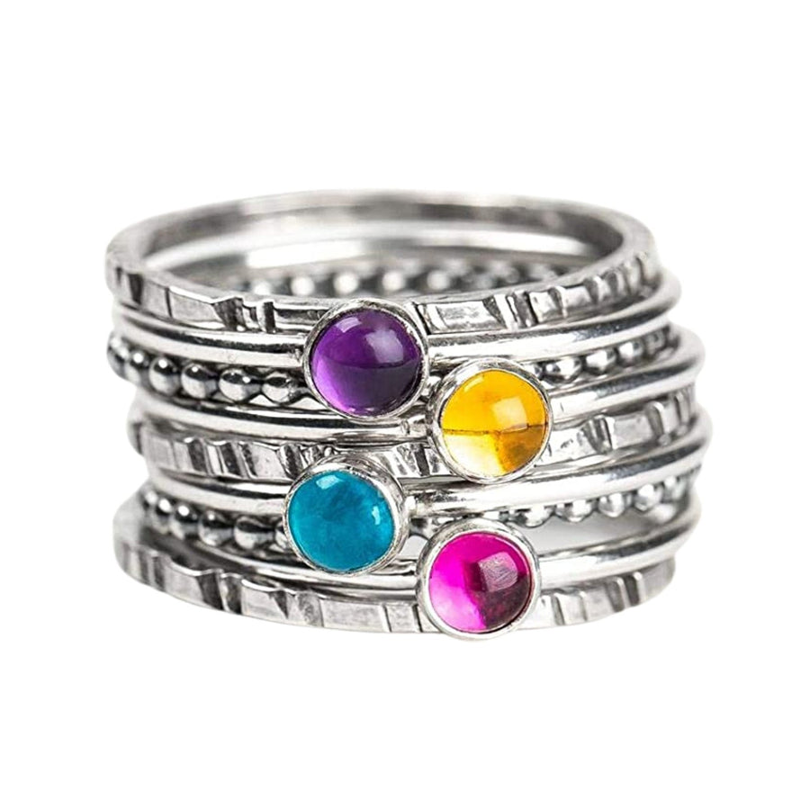 Colorful Stacking Gemstone Rings Set Of 9 - Melanie Golden Jewelry - rings, stacking rings