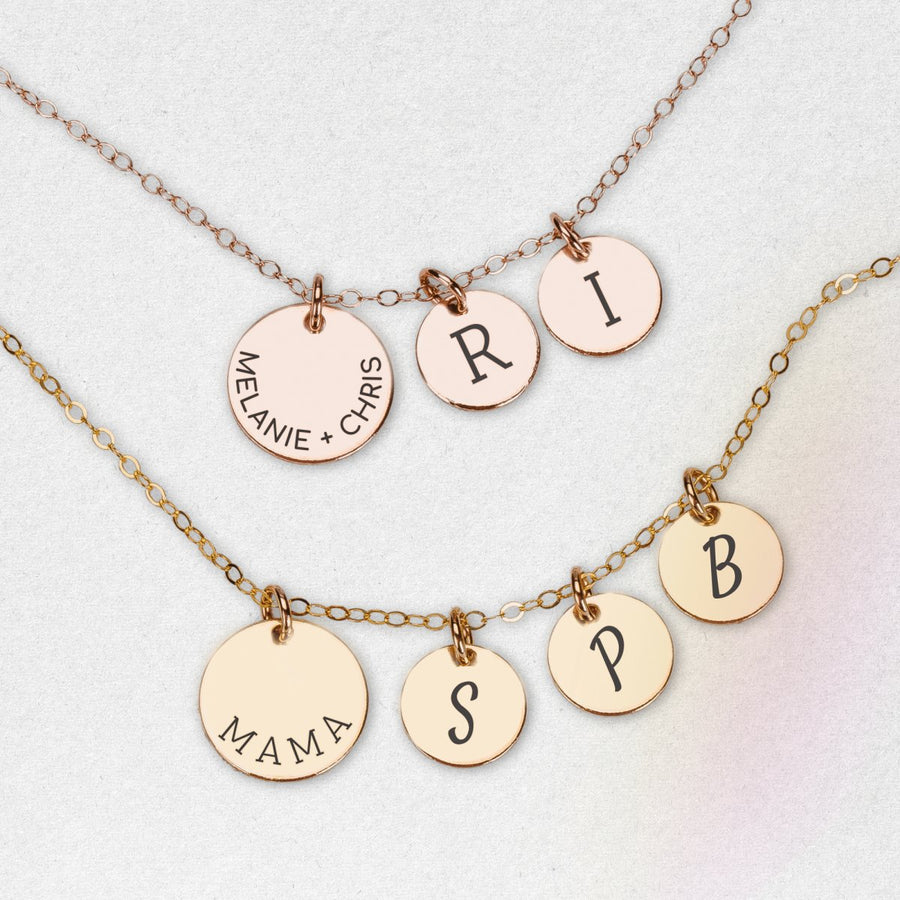 Custom Family Disc Necklace - Melanie Golden Jewelry - custom, disc necklaces, Engraved Jewelry, love, motherhood, necklace, necklaces, personalized, personalized necklace, VALENTINES