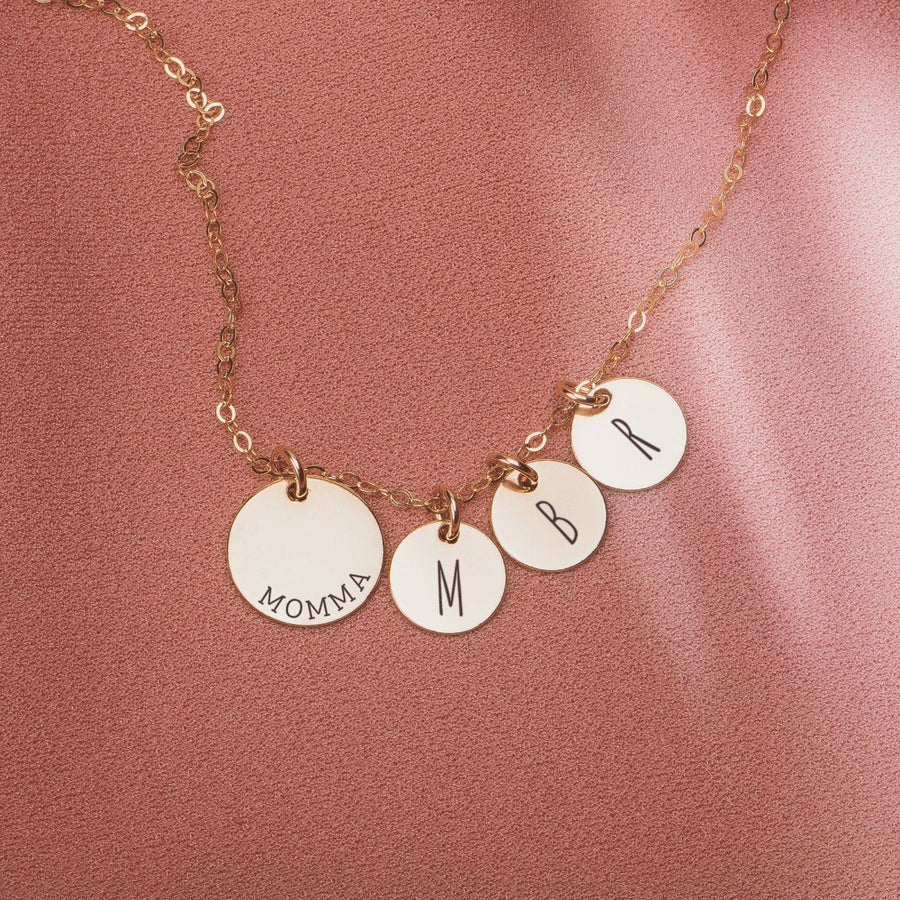 Custom Family Disc Necklace - Melanie Golden Jewelry - custom, disc necklaces, Engraved Jewelry, love, motherhood, necklace, necklaces, personalized, personalized necklace, VALENTINES