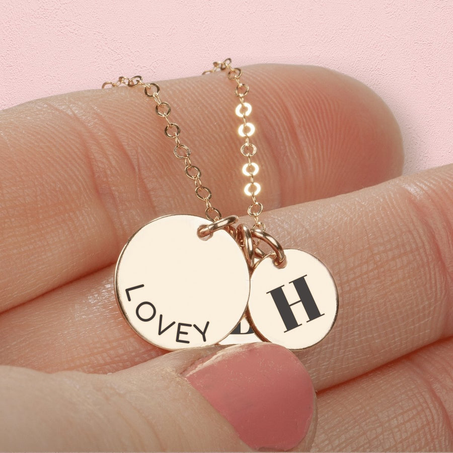 Custom Family Disc Necklace - Melanie Golden Jewelry - custom, disc necklaces, Engraved Jewelry, love, motherhood, necklace, necklaces, personalized, personalized necklace, VALENTINES