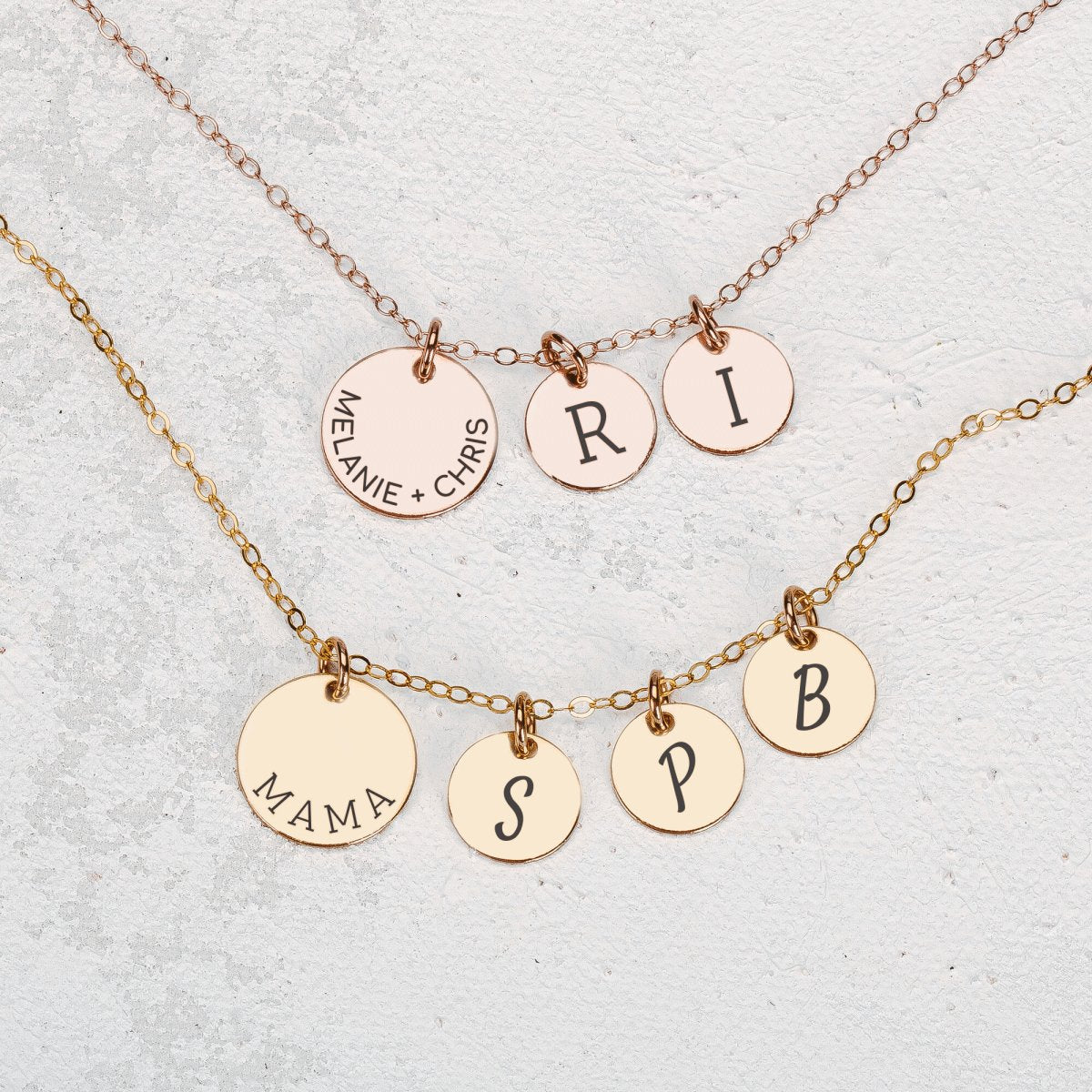 Custom Family Disc Necklace - Melanie Golden Jewelry - custom, disc necklaces, Engraved Jewelry, love, motherhood, necklace, necklaces, personalized, personalized necklace, VALENTINES