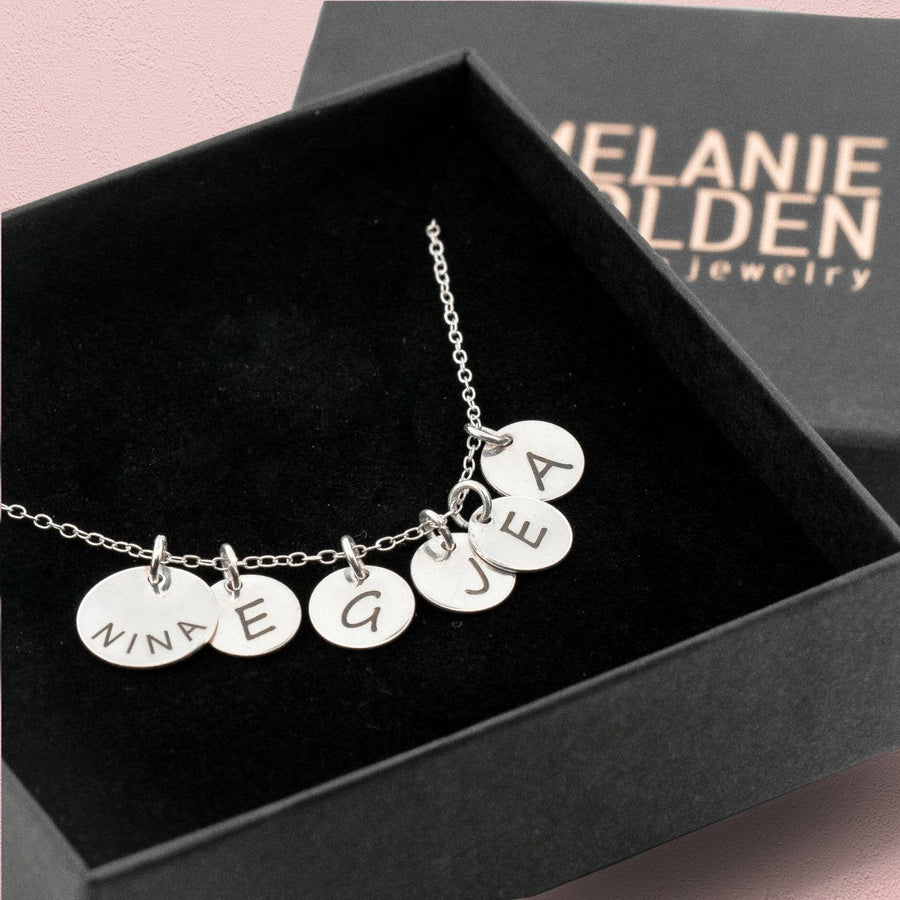 Custom Family Disc Necklace - Melanie Golden Jewelry - custom, disc necklaces, Engraved Jewelry, love, motherhood, necklace, necklaces, personalized, personalized necklace, VALENTINES