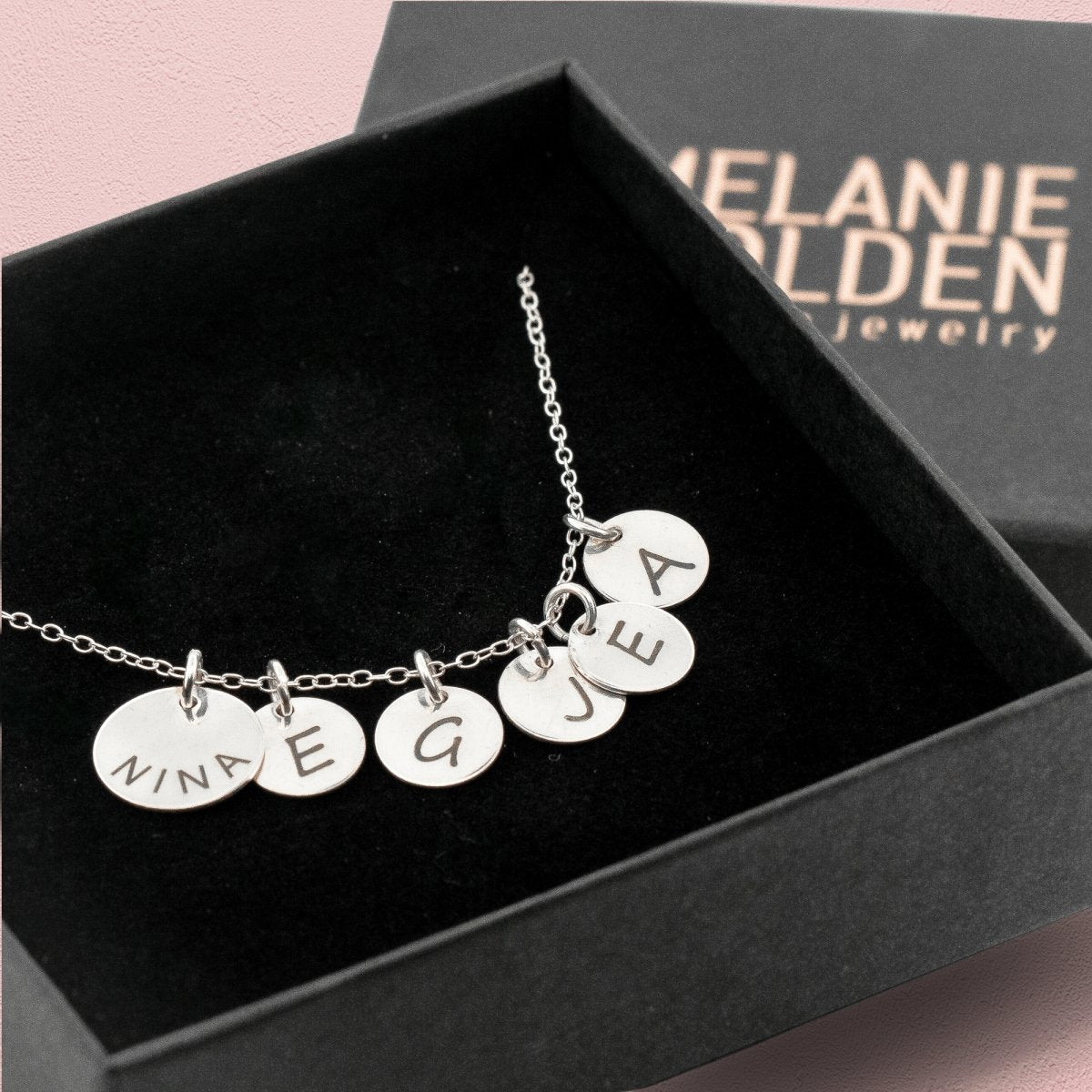 Custom Grandmother Disc Necklace - Melanie Golden Jewelry - custom, disc necklaces, Engraved Jewelry, love, motherhood, necklace, necklaces, personalized, personalized necklace