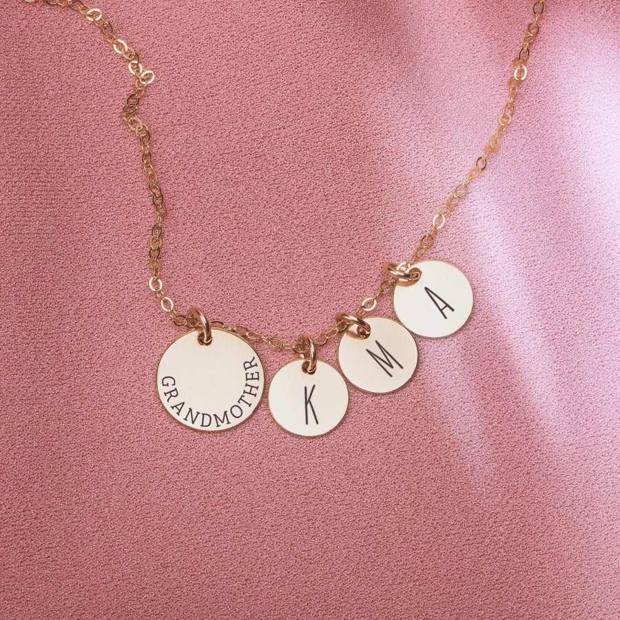 Custom Grandmother Disc Necklace - Melanie Golden Jewelry - custom, disc necklaces, Engraved Jewelry, love, motherhood, necklace, necklaces, personalized, personalized necklace