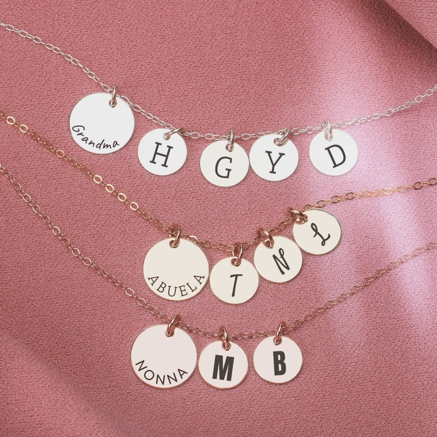 Custom Grandmother Disc Necklace - Melanie Golden Jewelry - custom, disc necklaces, Engraved Jewelry, love, motherhood, necklace, necklaces, personalized, personalized necklace