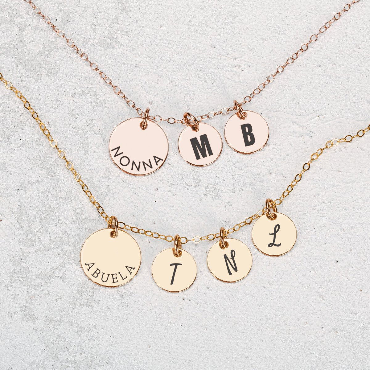 Custom Grandmother Disc Necklace - Melanie Golden Jewelry - custom, disc necklaces, Engraved Jewelry, love, motherhood, necklace, necklaces, personalized, personalized necklace