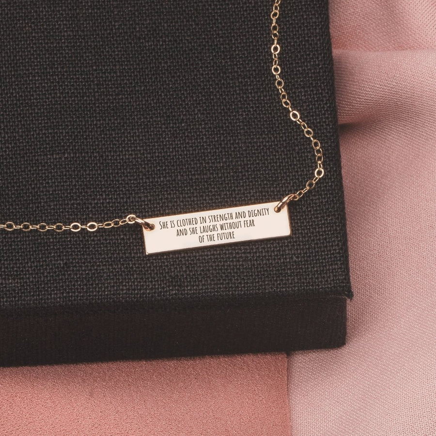 Custom Quote Bar Necklace - Melanie Golden Jewelry - _badge_BESTSELLER, bar necklaces, bestseller, Engraved Jewelry, motherhood, necklace, personalized, personalized necklace, VALENTINES