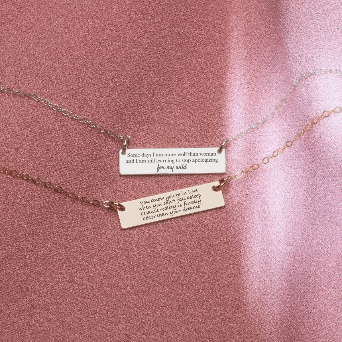 Custom Quote Bar Necklace - Melanie Golden Jewelry - _badge_BESTSELLER, bar necklaces, bestseller, Engraved Jewelry, motherhood, necklace, personalized, personalized necklace, VALENTINES
