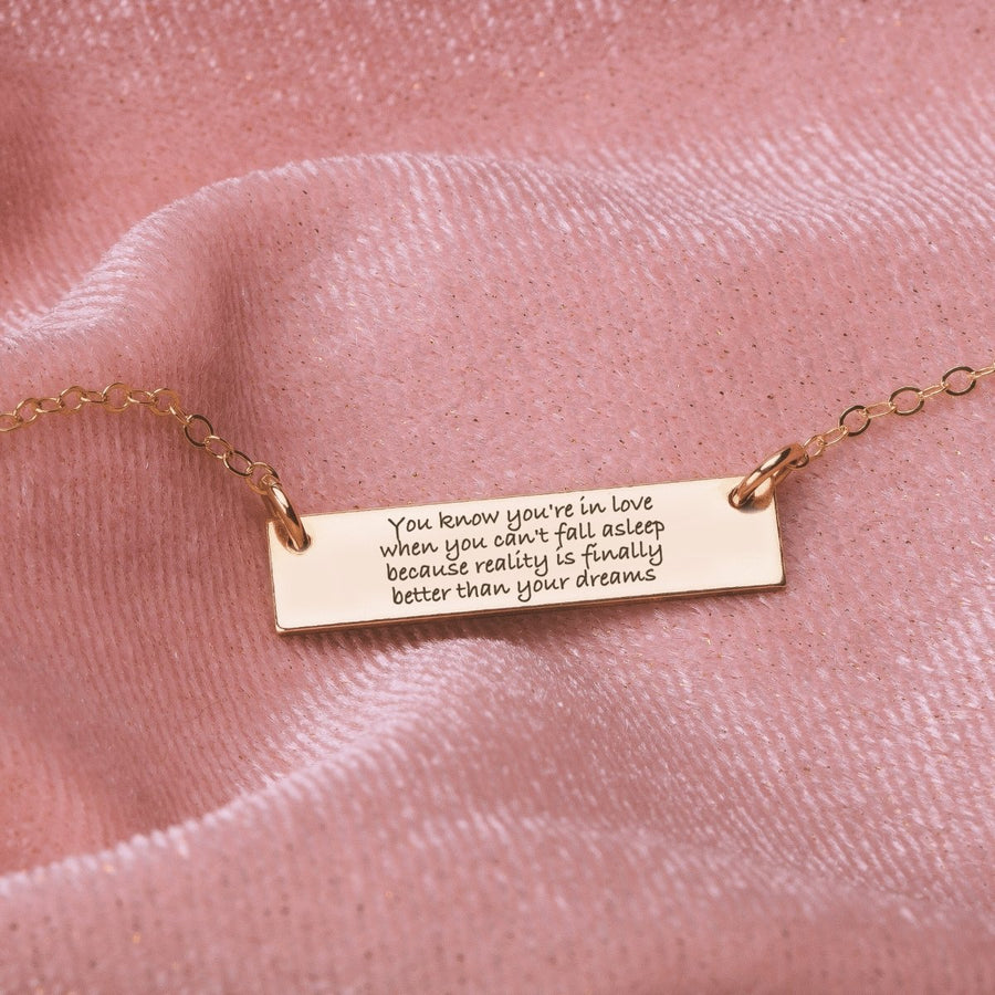 Custom Quote Bar Necklace - Melanie Golden Jewelry - _badge_BESTSELLER, bar necklaces, bestseller, Engraved Jewelry, motherhood, necklace, personalized, personalized necklace, VALENTINES