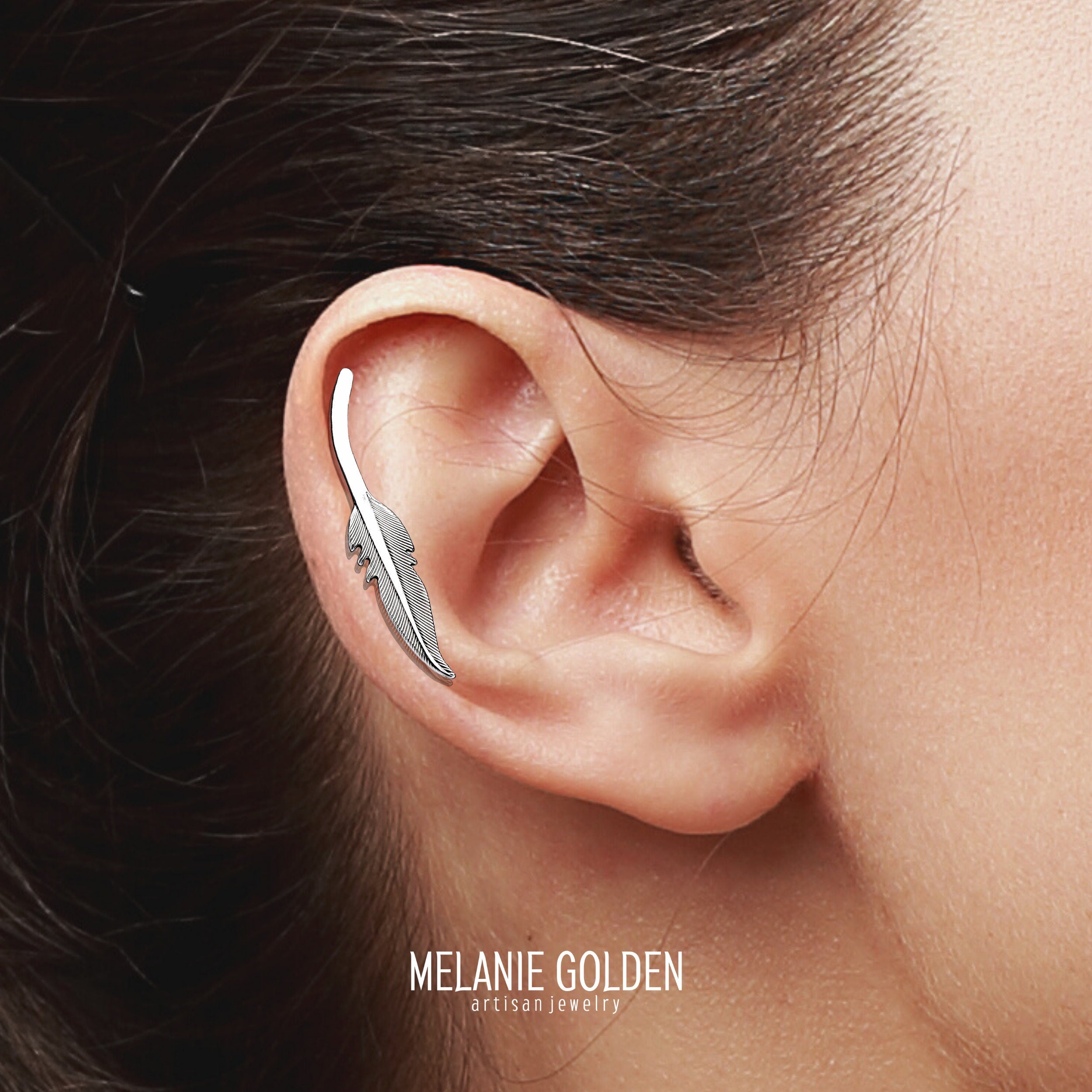 Feather Cartilage Earring - Melanie Golden Jewelry - cartilage earrings, earrings, fauna, piercings