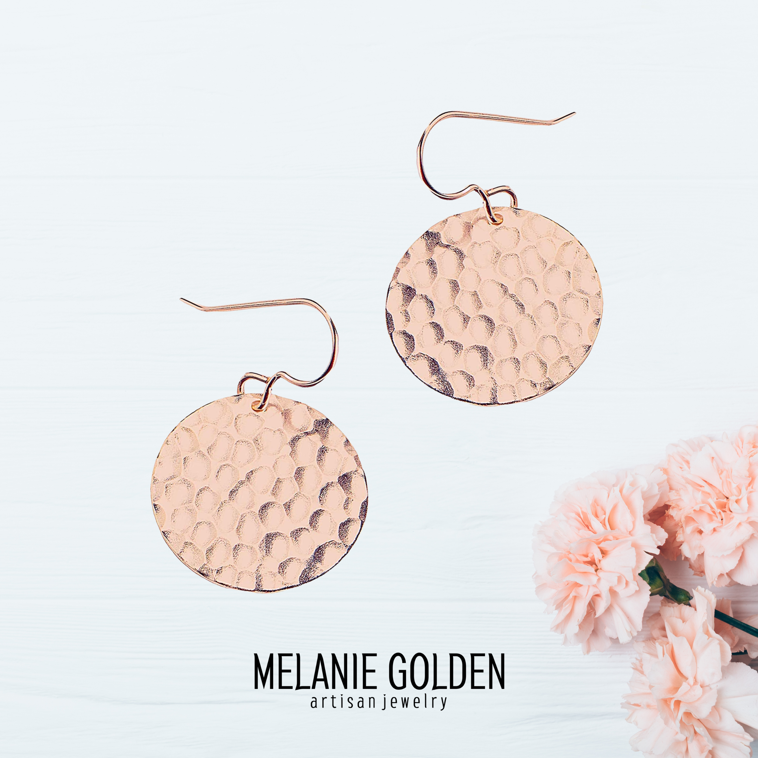 Rose Gold Hammered Disc Dangle Earrings - Melanie Golden Jewelry - dangle earrings, earrings, everyday essentials