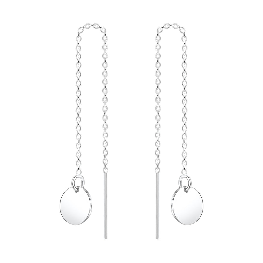 Disc Threader Chain Earrings - Melanie Golden Jewelry - dangle earrings, earrings, threader, threader earrings