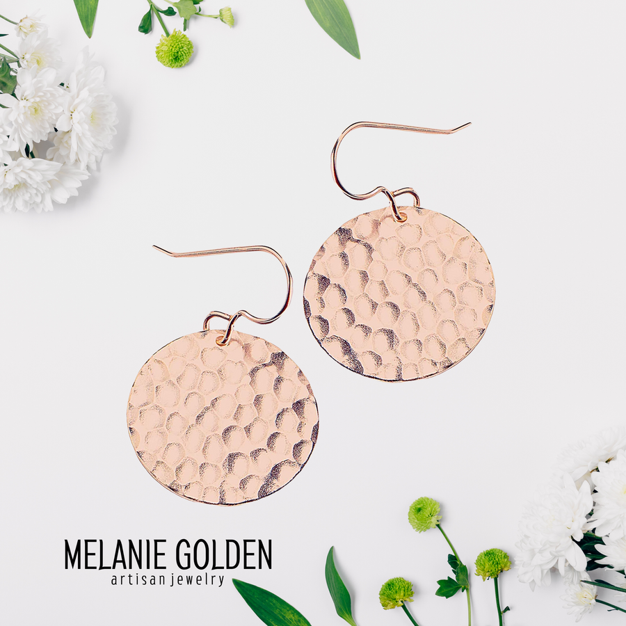 Rose Gold Hammered Disc Dangle Earrings - Melanie Golden Jewelry - dangle earrings, earrings, everyday essentials