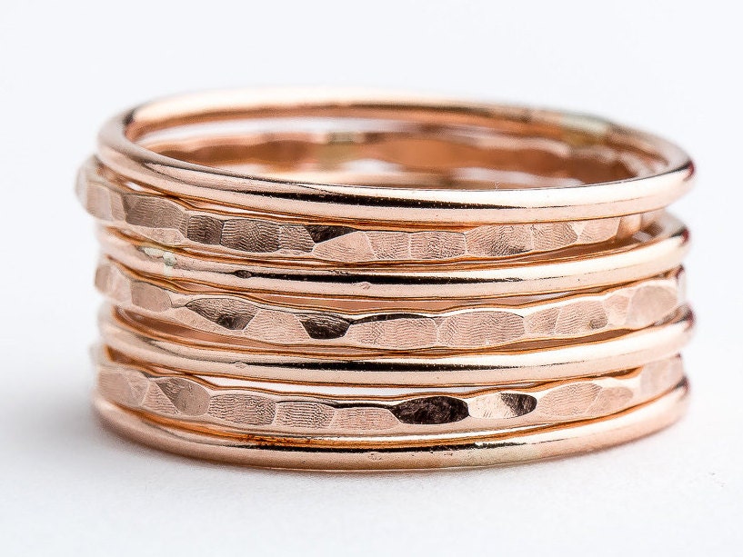 Set of 7 Mixed Textures Stacking Rings - Melanie Golden Jewelry - rings, stacking rings