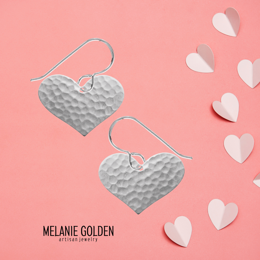 Silver Hammered Heart Dangle Earrings - Melanie Golden Jewelry - dangle earrings, earrings, love