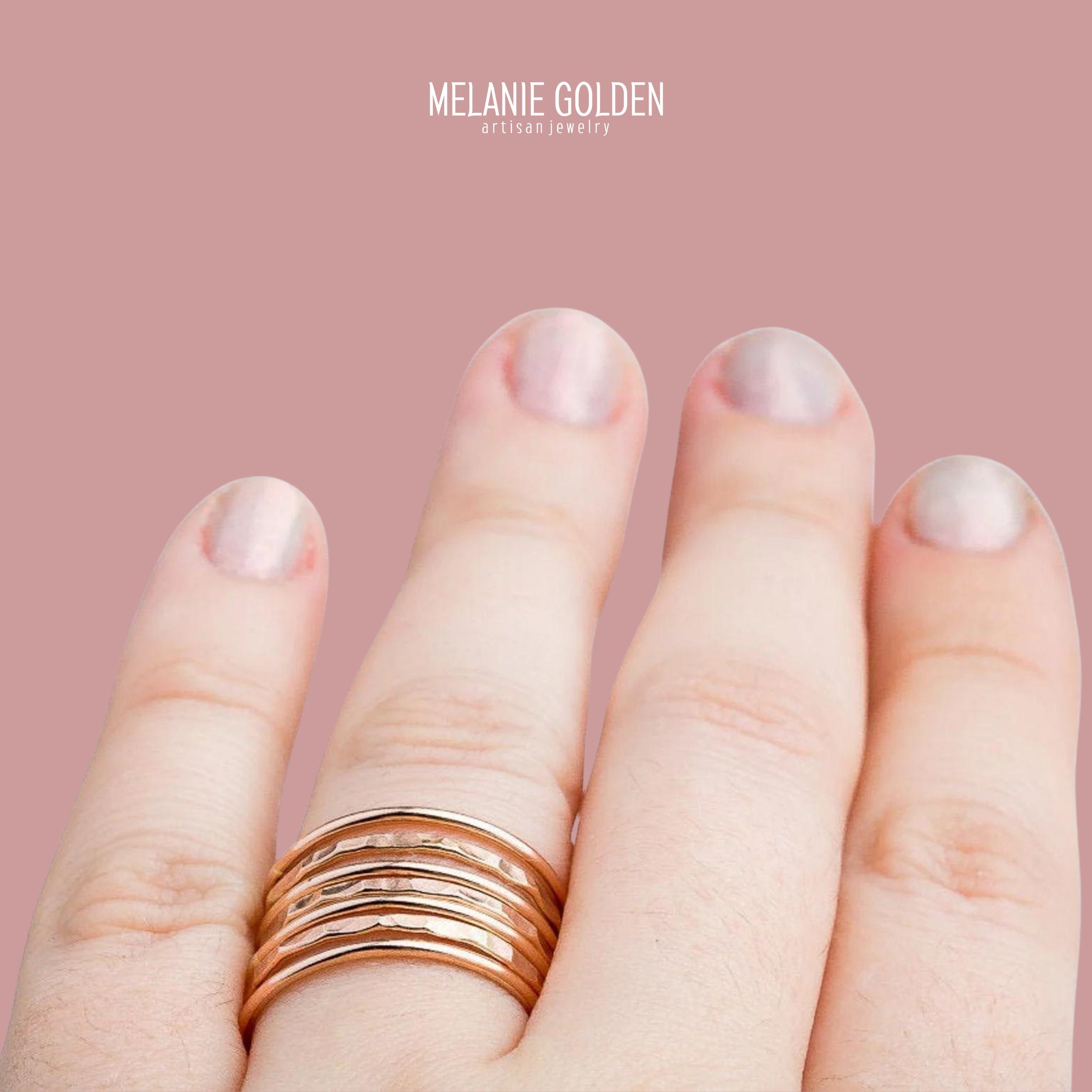 Set of 7 Mixed Textures Stacking Rings - Melanie Golden Jewelry - rings, stacking rings