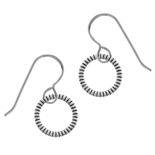Etched Open Circle Dangle Earrings - Melanie Golden Jewelry - dangle earrings, drop earrings, earrings, minimal, minimal jewelry, silver