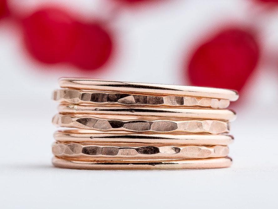 Set of 7 Mixed Textures Stacking Rings