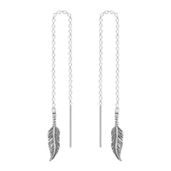 Feather Threader Chain Earrings - Melanie Golden Jewelry - dangle earrings, earrings, fauna, threader, threader earrings