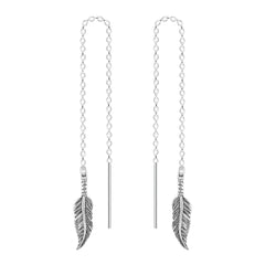 Feather Threader Chain Earrings - Melanie Golden Jewelry - dangle earrings, earrings, fauna, threader, threader earrings