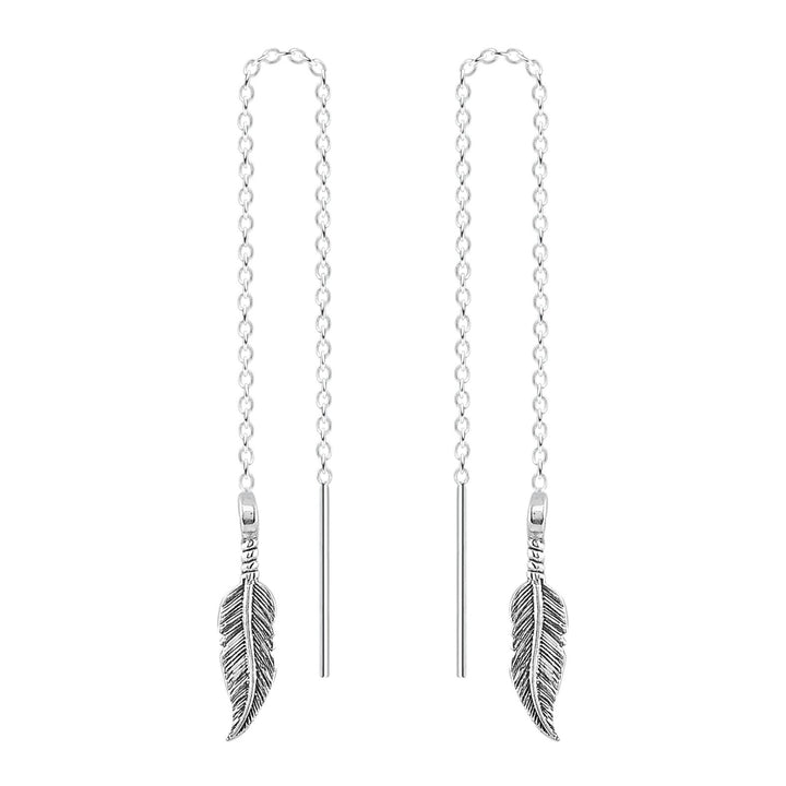 Feather Threader Chain Earrings - Melanie Golden Jewelry - dangle earrings, earrings, fauna, threader, threader earrings