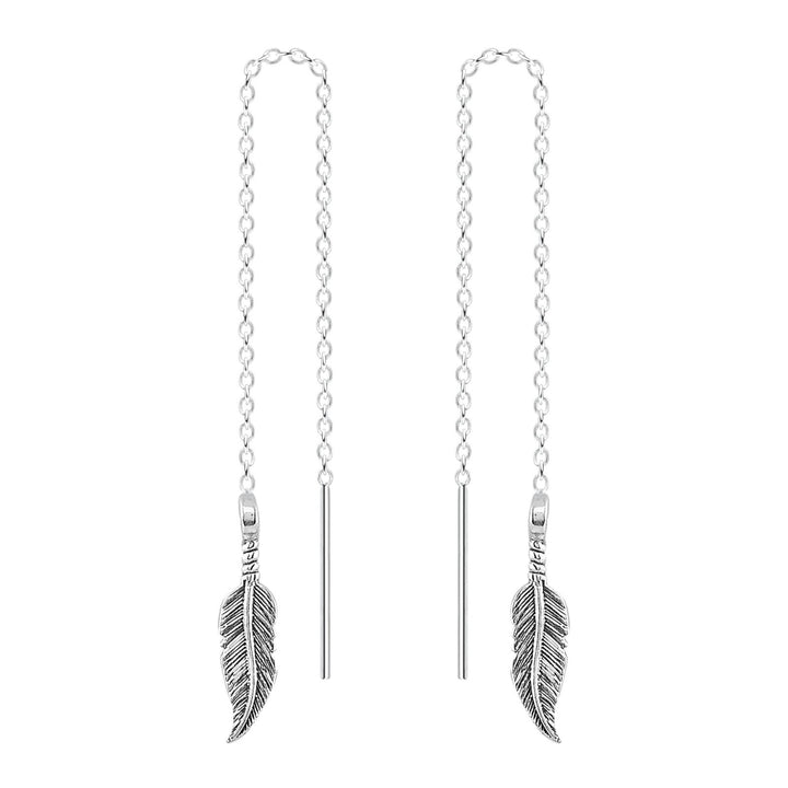 Feather Threader Chain Earrings - Melanie Golden Jewelry - dangle earrings, earrings, fauna, threader, threader earrings