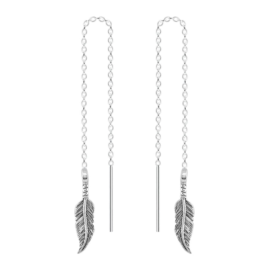 Feather Threader Chain Earrings - Melanie Golden Jewelry - dangle earrings, earrings, fauna, threader, threader earrings