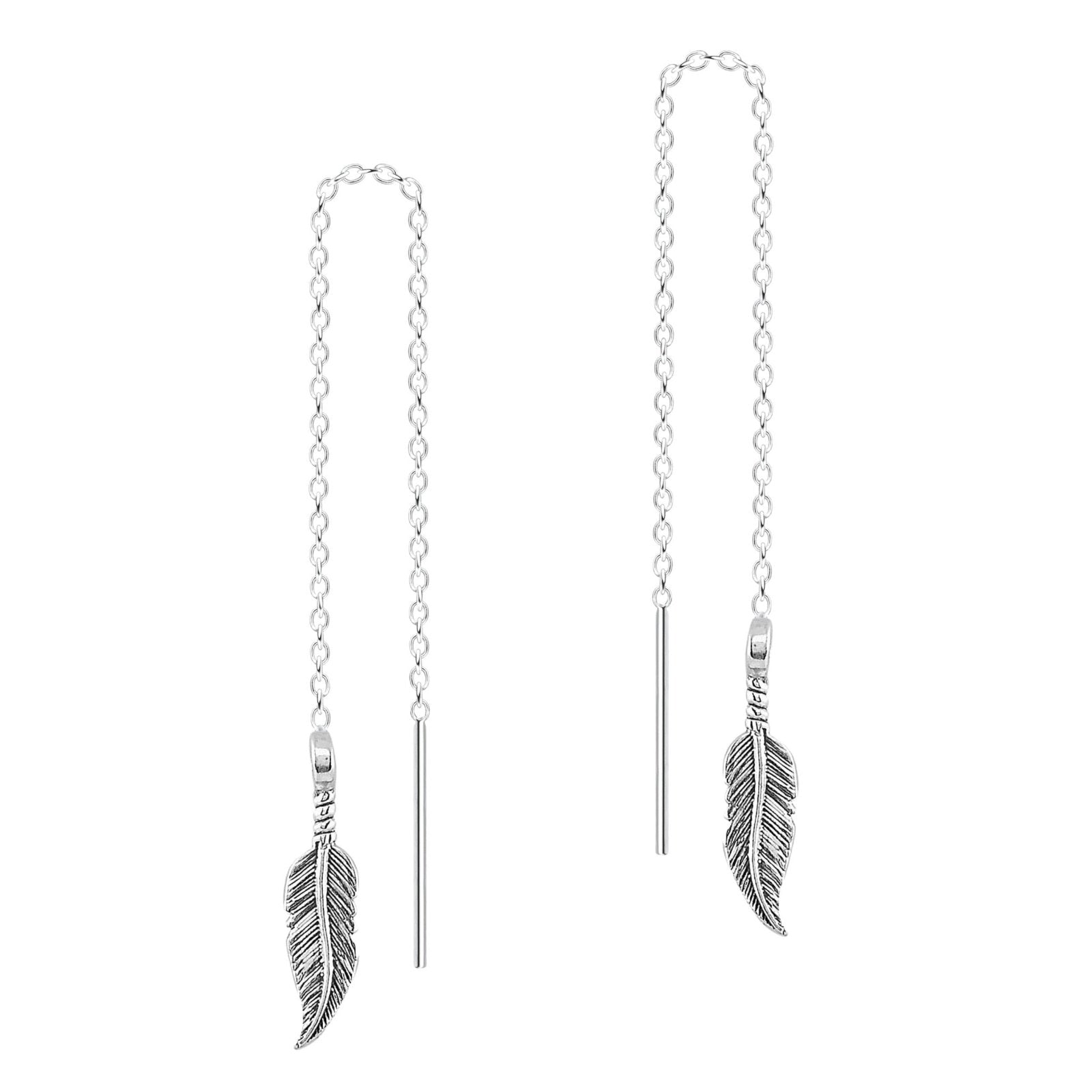 Feather Threader Chain Earrings - Melanie Golden Jewelry - dangle earrings, earrings, fauna, threader, threader earrings